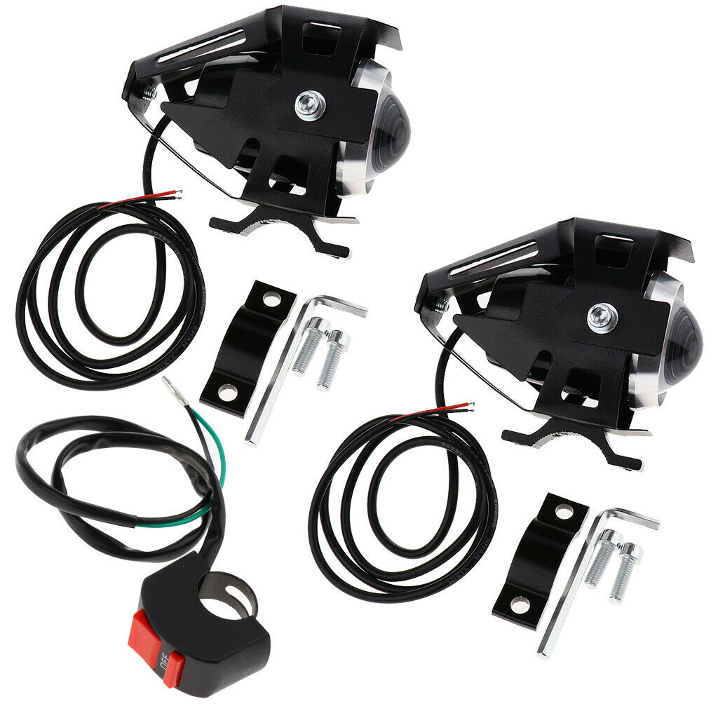 2pcs 125W LED Headlight Motorcycle Driving Fog Spot Bulb Light & Switch
