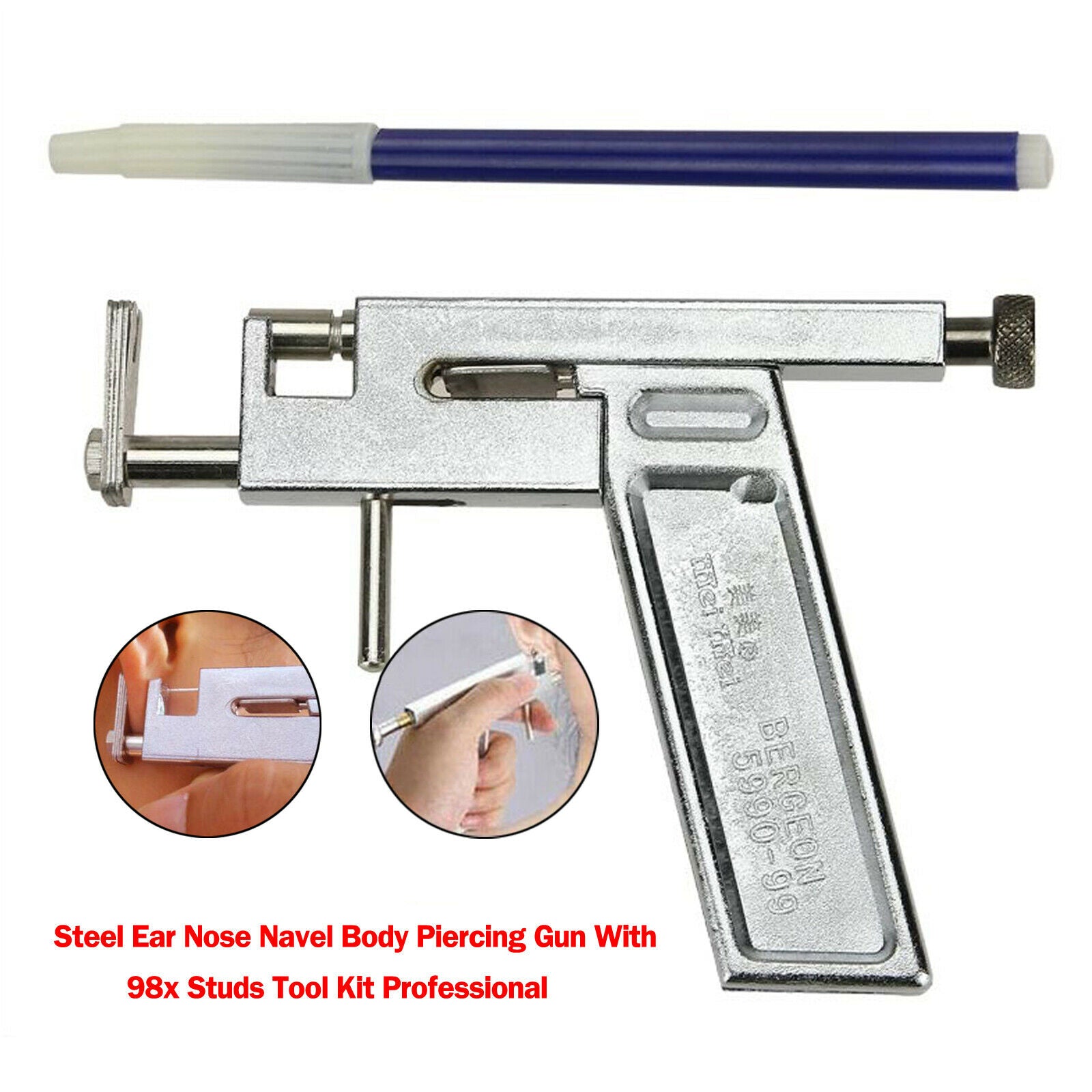Steel Ear Nose Navel Body Piercing Gun With 98x Studs Tool Kit Professional F7
