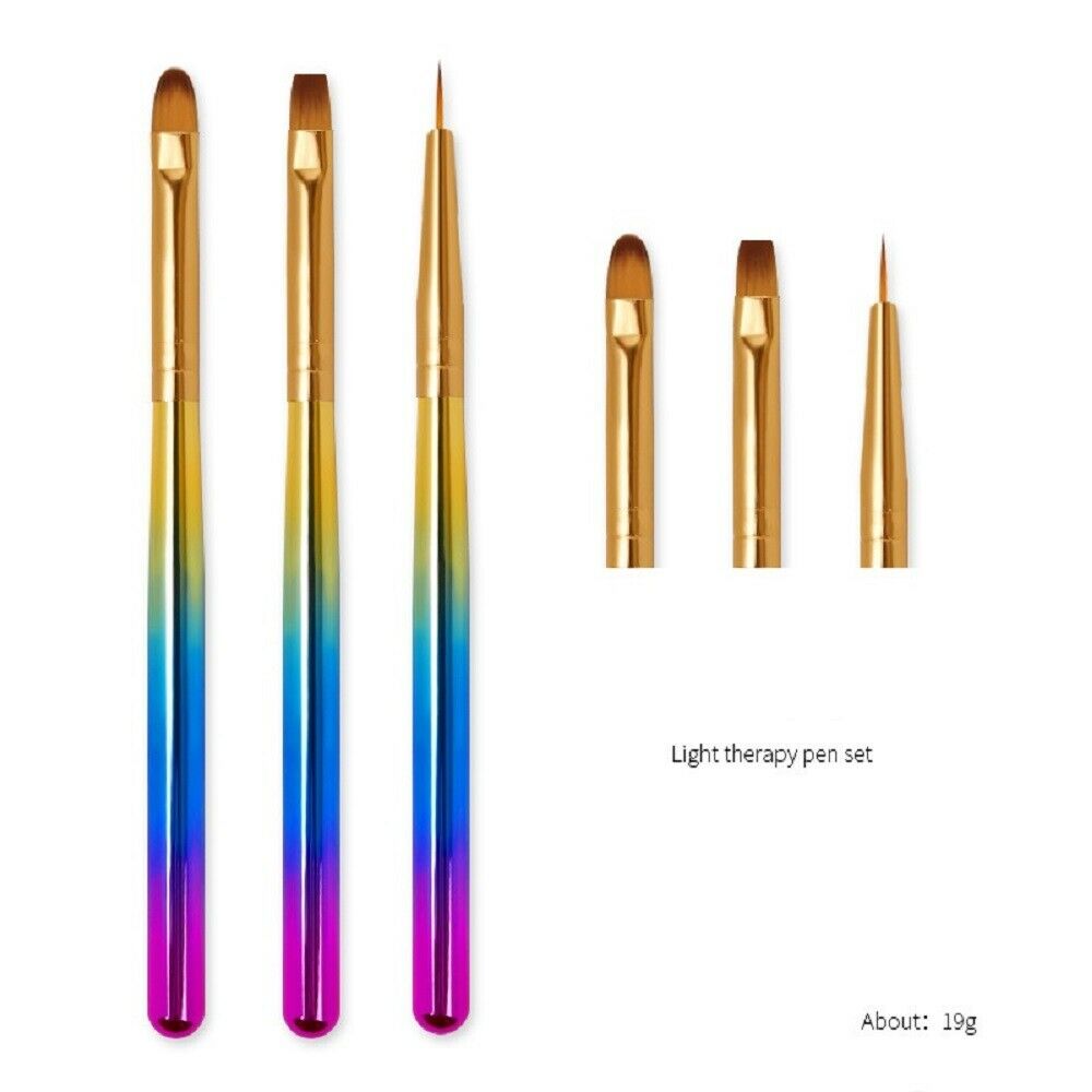 3x Acrylic Nail Art Pen Tips UV Builder Gel Painting Brush Manicure Brushes Set.
