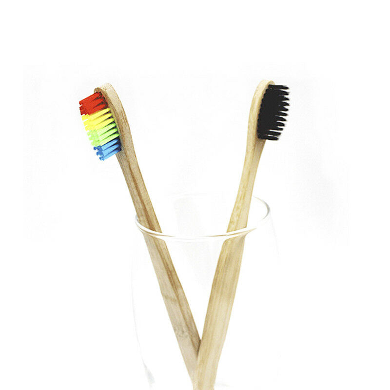 Medium-Bristle Bamboo Toothbrush Rainbow Wood Teeth Brush Fibre WoodenHan.l8