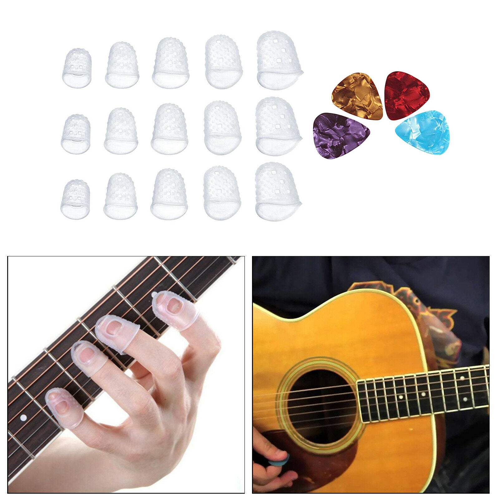 Anti-slip Silicone Fingertip Protectors Guitar Finger Guards 5 Sizes Finger