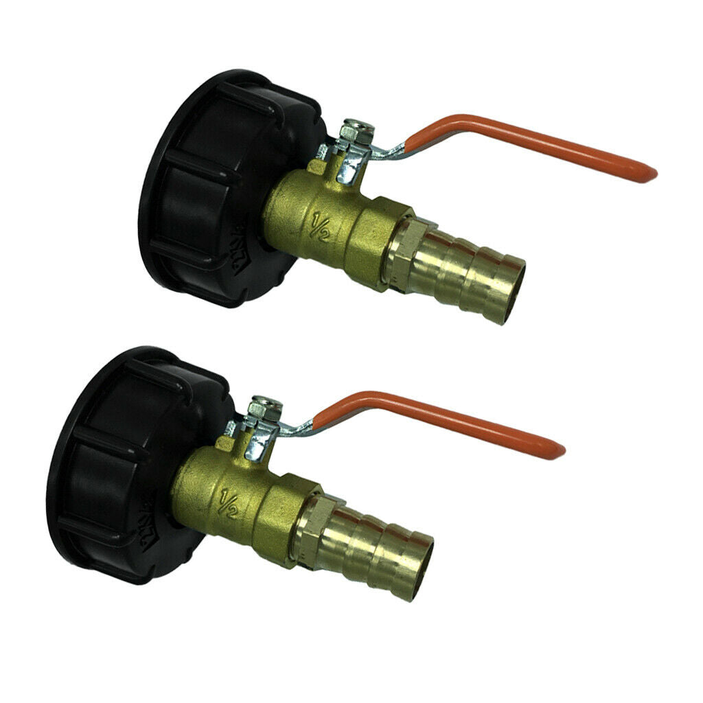 Set of 2, Ton Barrel Tap Adapter S60x6 Thread w/ Straight Full Brass Valve