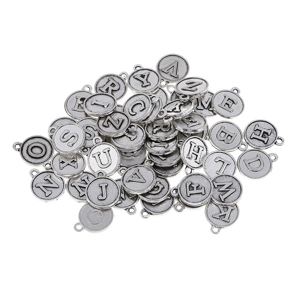 52 Pack Letters Alphabet 12mm Round Charms Pendants Jewelry Making Findings