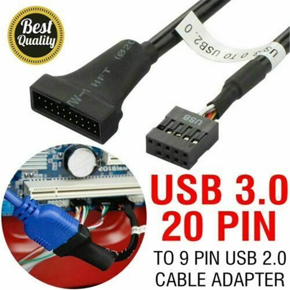 USB 3.0 20 Pin to Motherboard USB 2.0 9 Pin Female Converter Adapter Cable Black