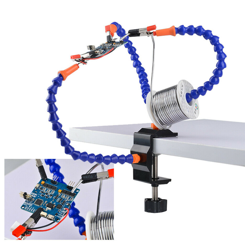3 Arms Soldering Stations Desk Clamp Set w/ Alloy Base w/ Magnifying Lens