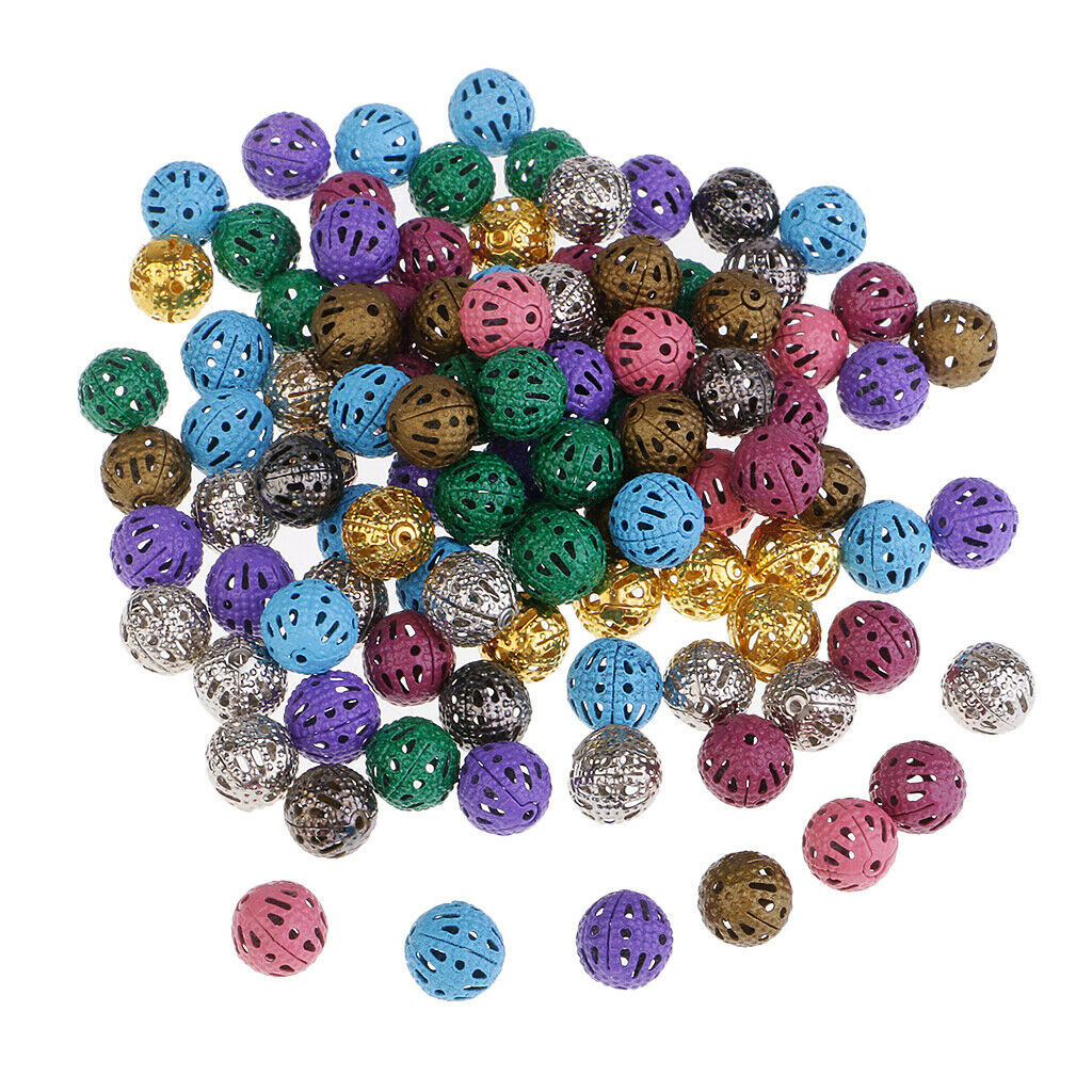 100pcs Iron Hollow Metal Beads For Crafts Loose Spacer Beads Round Beads