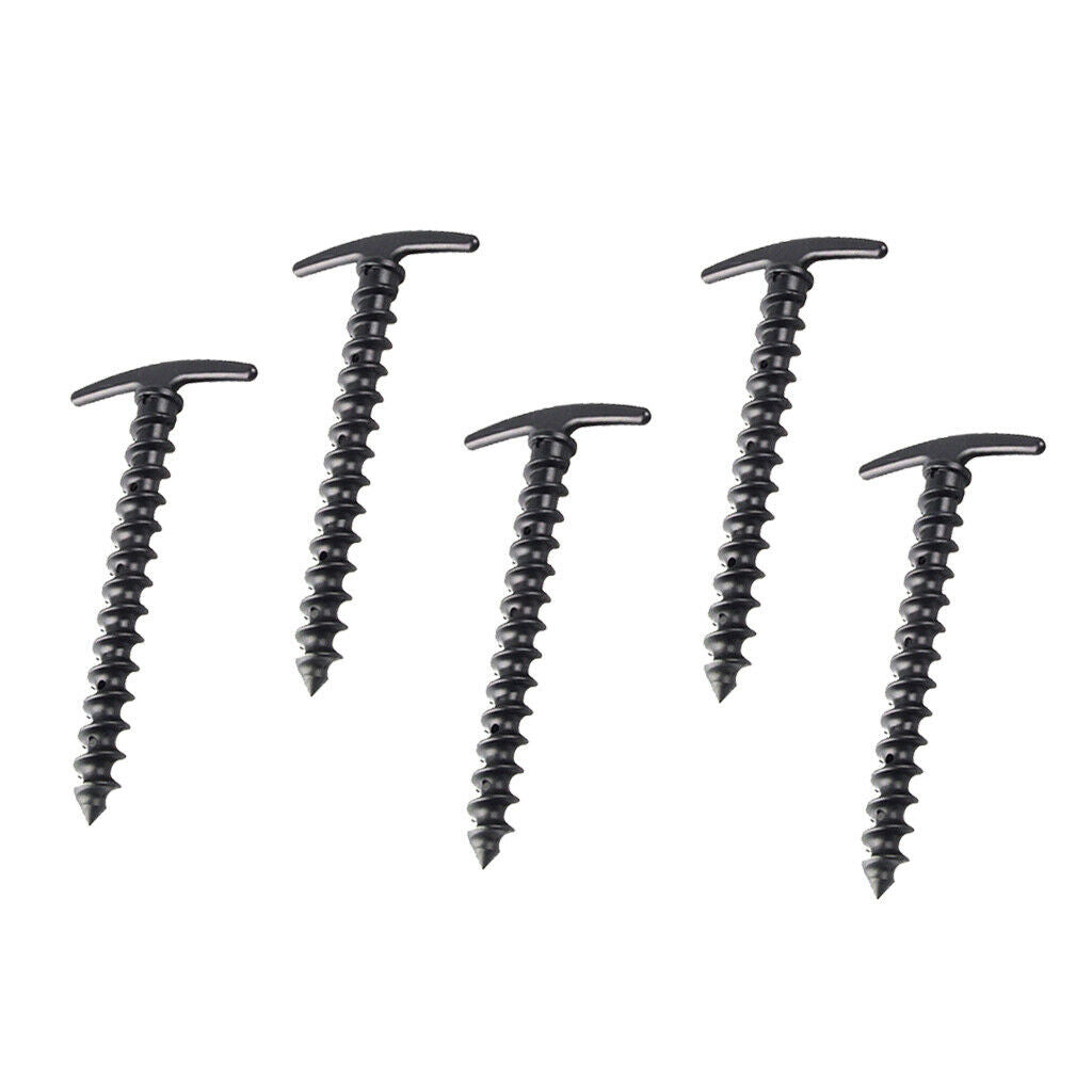 5pcs Black Plastic Spiral Camping Awning Tent Anchor Ground Stakes Pegs Pins
