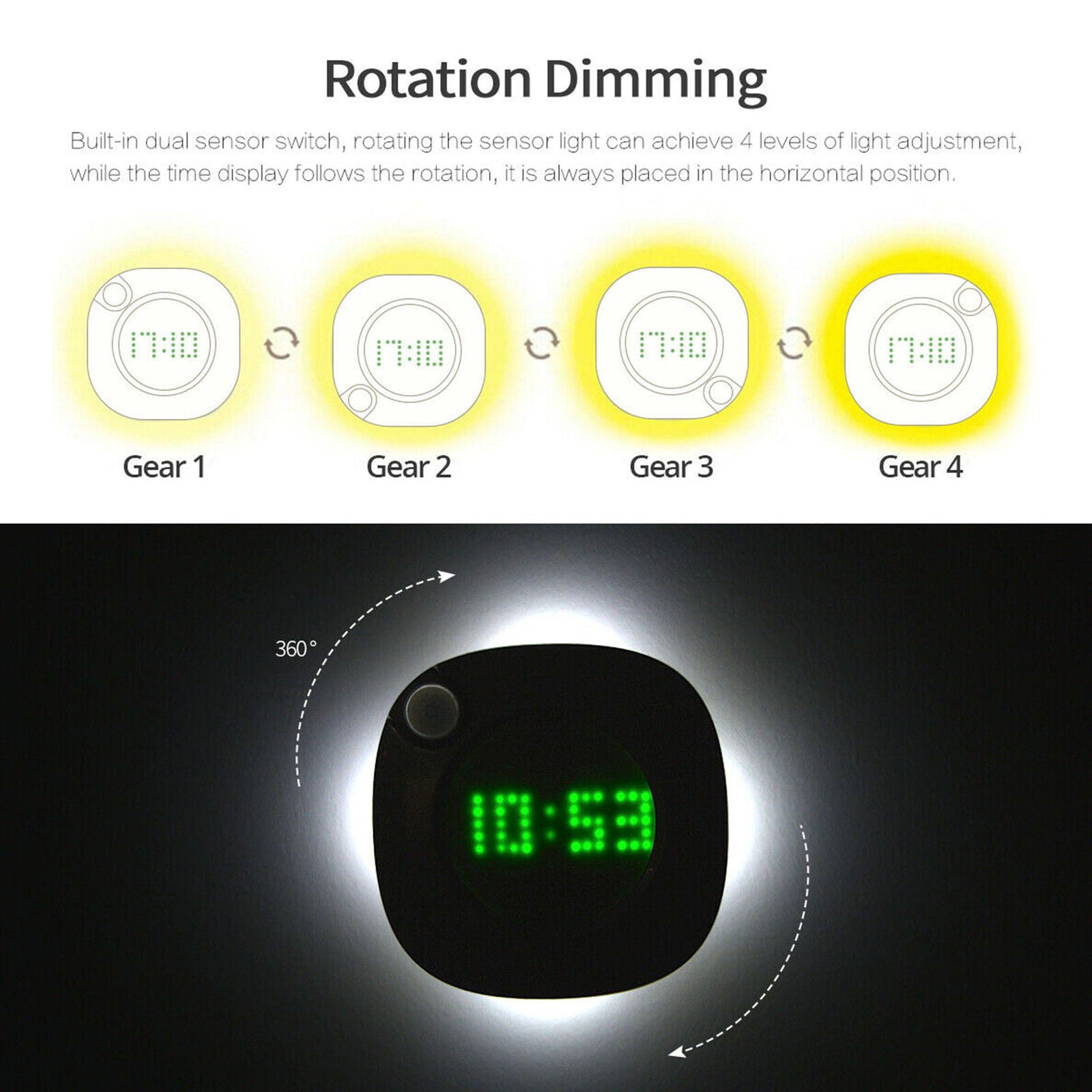LED Digital Time Wall Clock With PIR Motion Sensor Night Light Home Clock Lamp