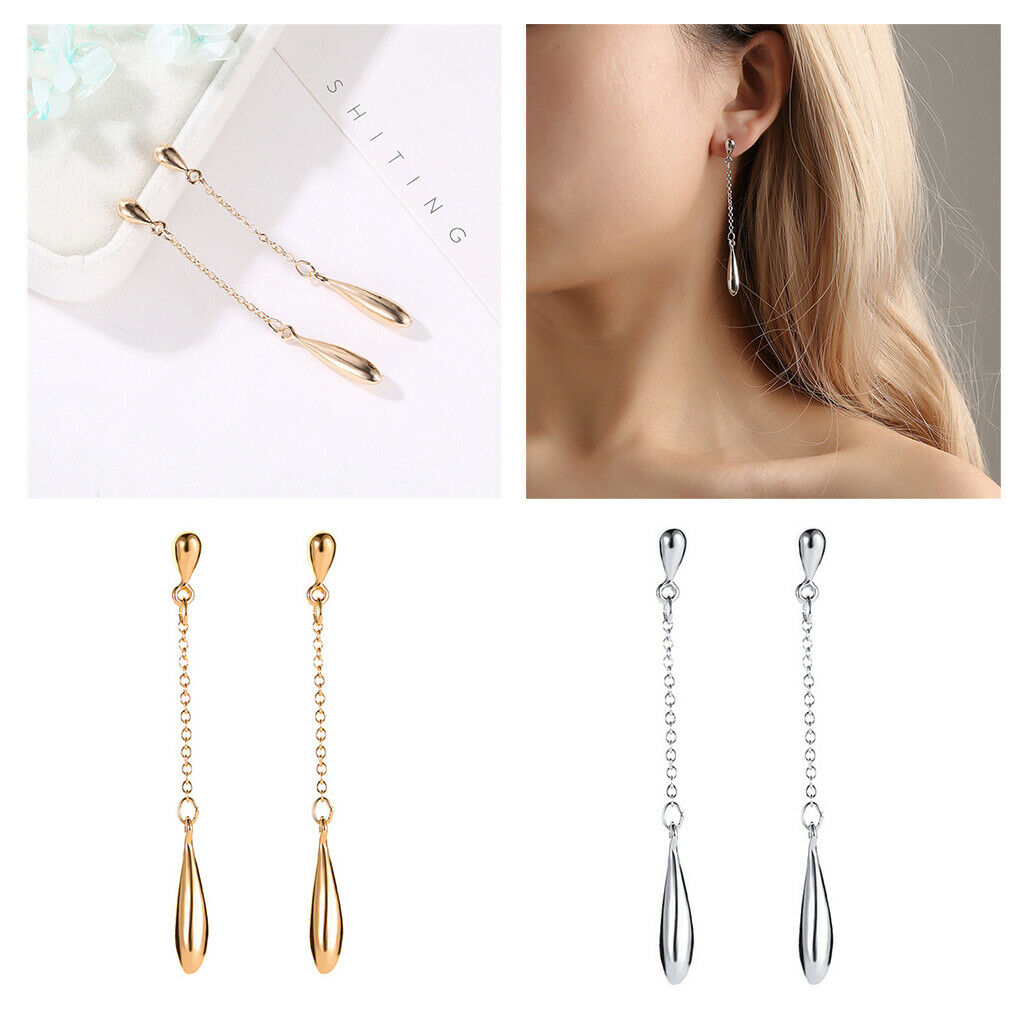 1Pair Long Chain Linear Tassel Drop Earrings Stud Dangle Earrings Golden