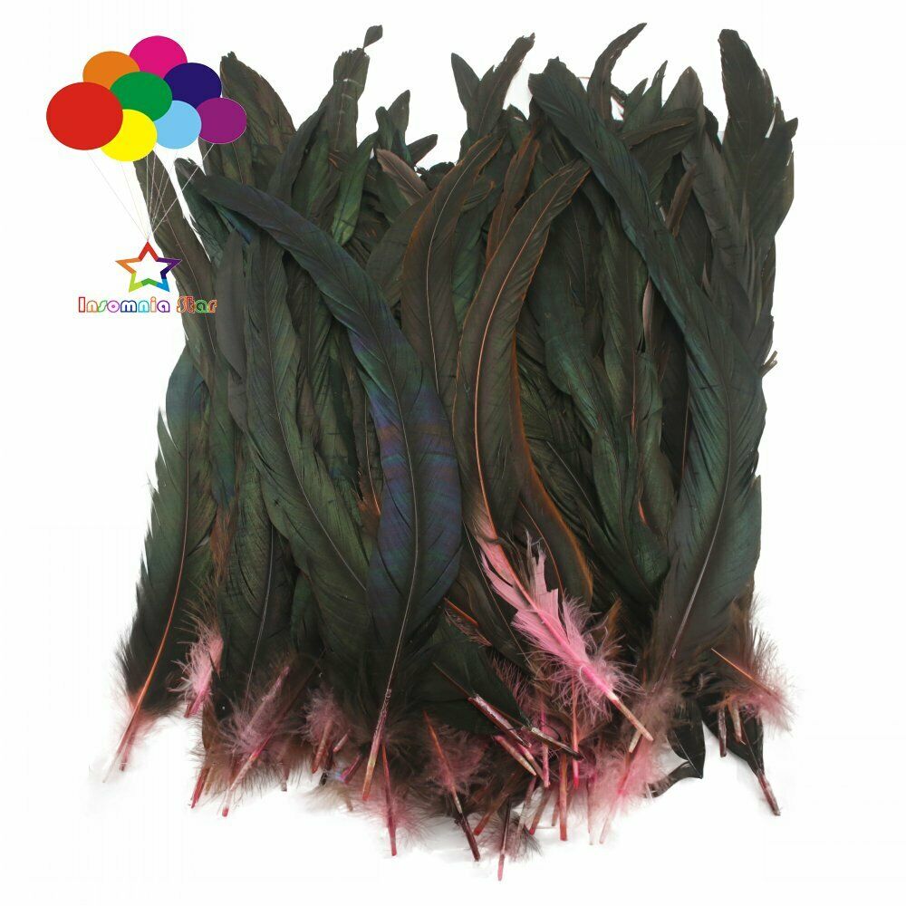 Pink dyeing 100 Pcs 12-14 Inch/ 30-35 cm Cock Chicken Tail natural Feathers