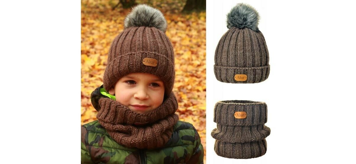 Children Winter Knit Hats Girls Beanie Hat Kids Cap Scarf Set Warm Neck Orange