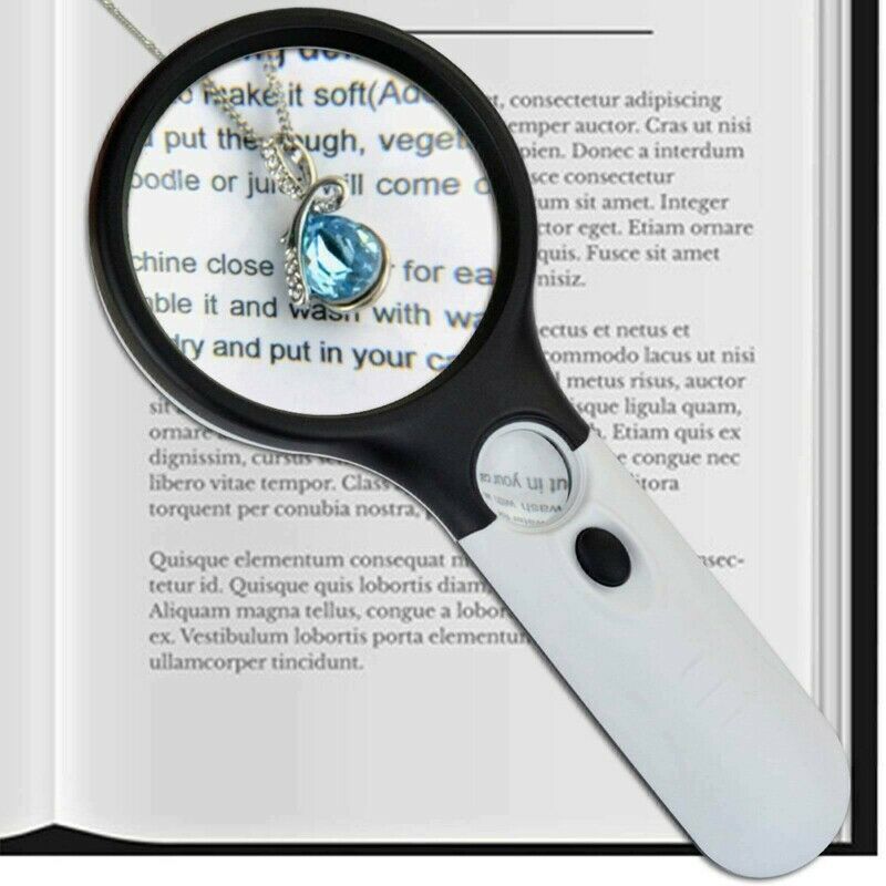 Handheld 45X Magnifying Reading Glass Lens Jewelry Loupe w/ 3 LED Light Lamp