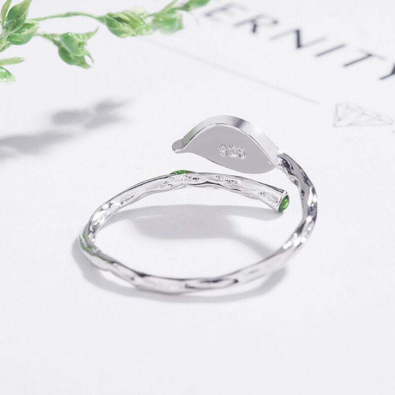 art small fresh branch green leaf ring Creative simple opening adjustable.l8