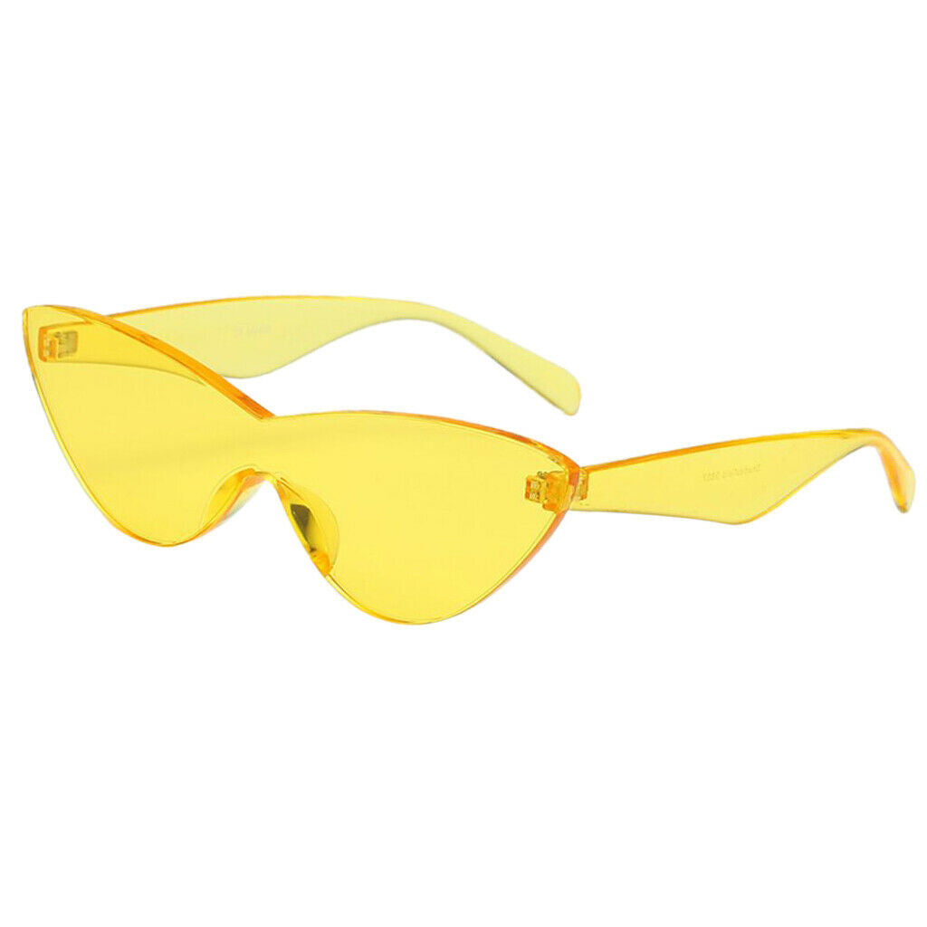 Women Retro Transparent Cat Eye Sunglasses Rimless Eyewear Candy Colored Yellow
