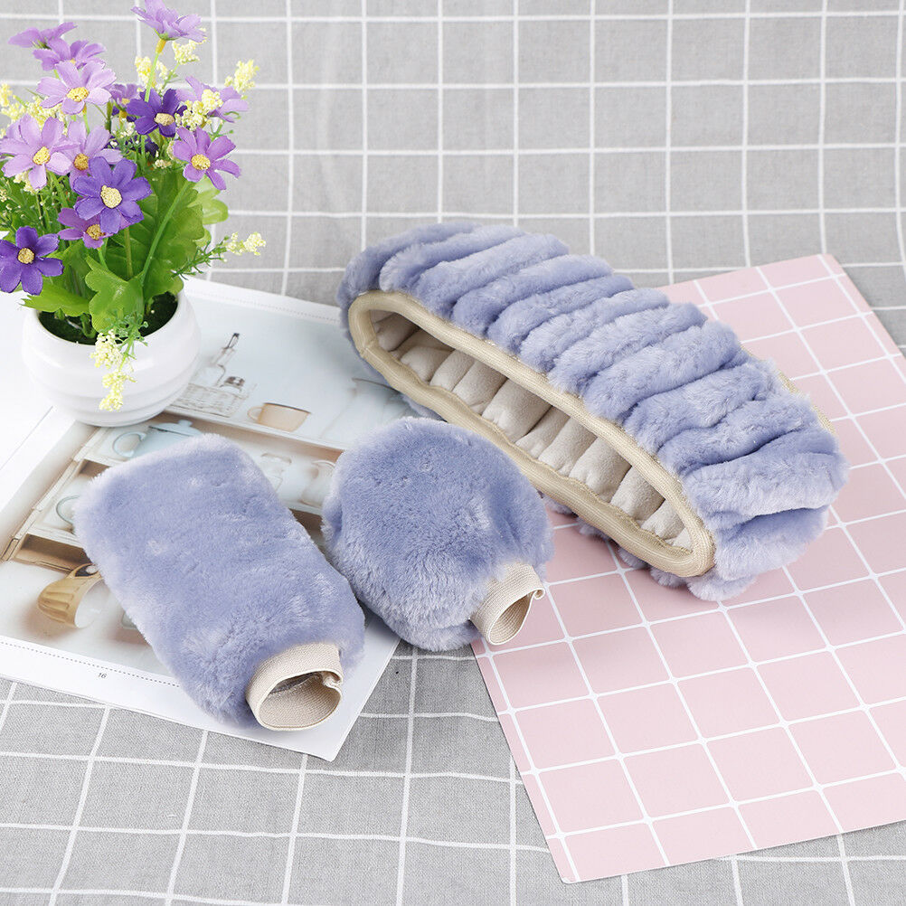 3Pcs/set Winter gray soft warm plush car steering wheel cover handbrake cover BD