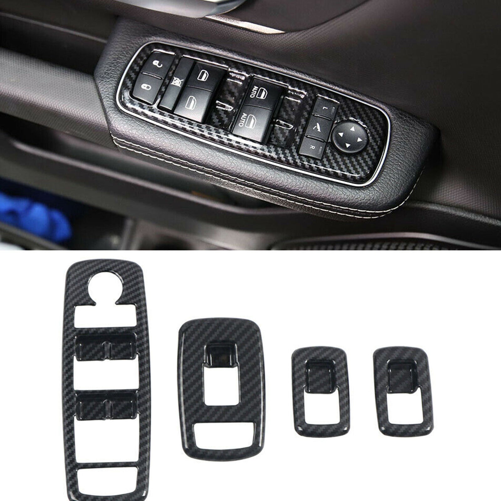 2019 2020 for Dodge Ram 1500 ABS Carbon Window Switch Button Lifter Cover Trim