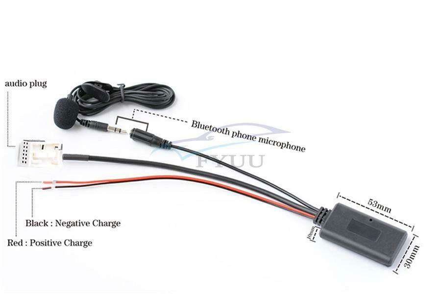For Peugeot RD4 12-pin Car AUX Audio BT Wireless Auxiliary Adapter + Microphone
