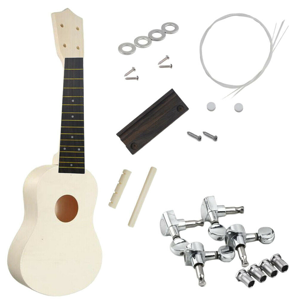 DIY 21 Inch Ukulele Kit Rosewood Fingerboard & Bridge Hawaii Guitar Unfinished