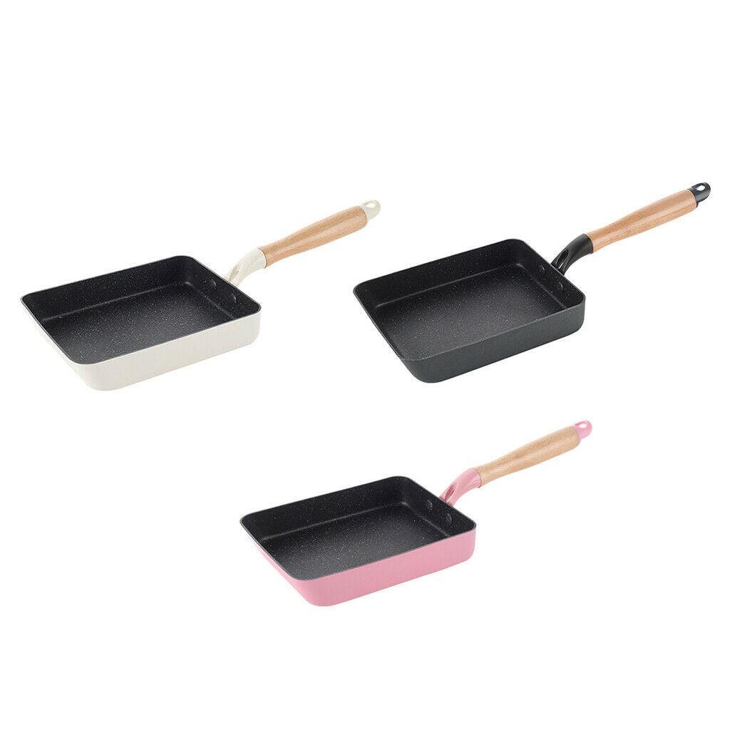 Non-Stick Pan Omelet Breakfast Cookware with Wooden Handle 7"x5" Pink
