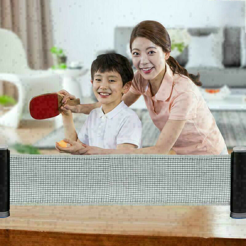 Table Tennis Ping Pong Set 2x Paddle Bats & Extending Net & 3 Balls PortabDD