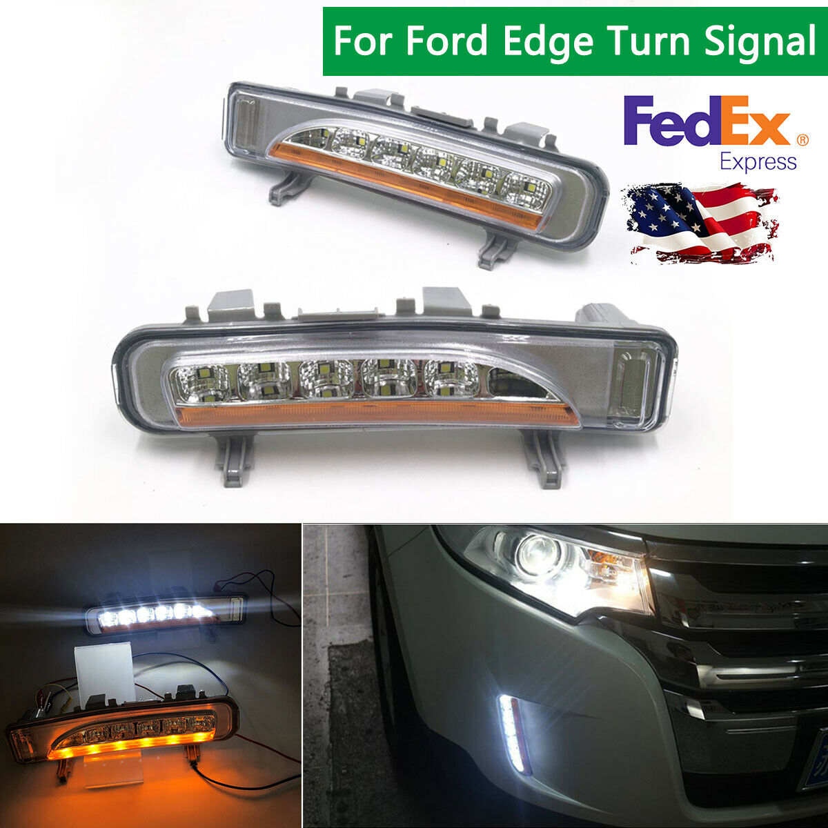 White LED DRL & Yellow LED Turn Signals Running Lights For 2011-2014 Ford Edge