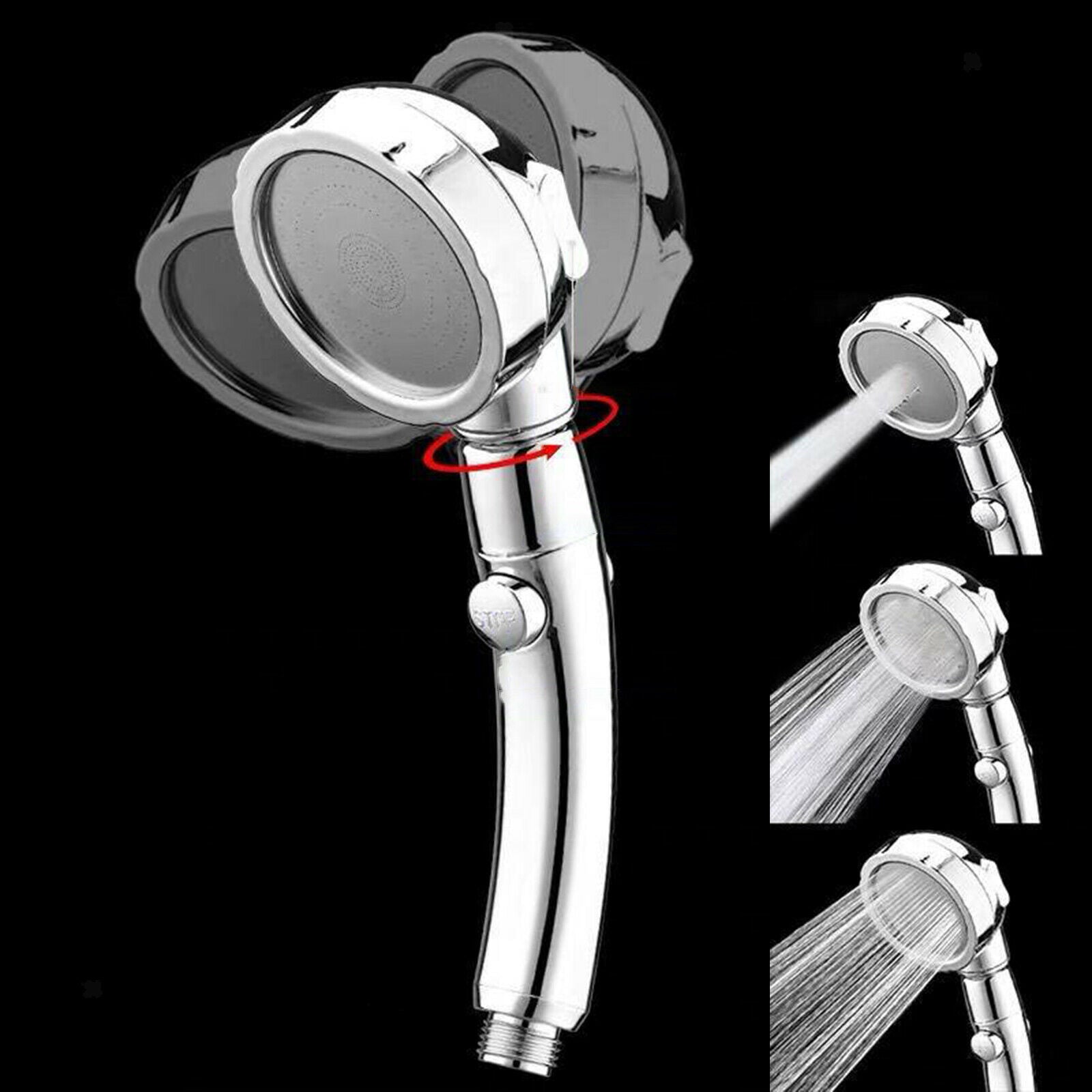 Bathroom High Pressure Spa Fixed Showerhead 360 Rotation One-button Switch