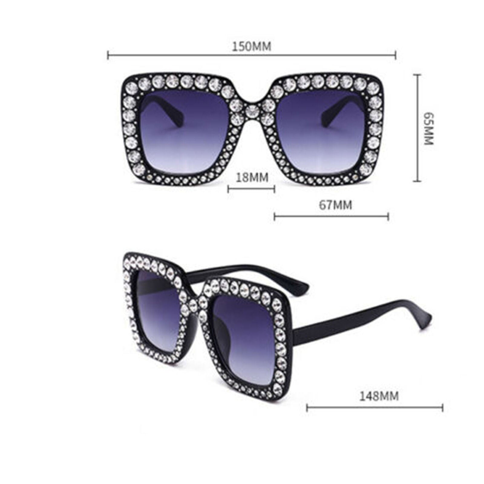 2018 Fashion Women Oversize Square Frame Bling Rhinestone Sunglasses Shades