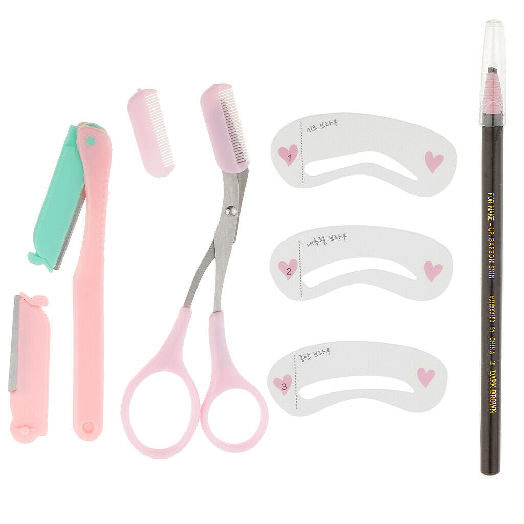 Makeup Eyebrow Set Pencil Scissor Shaver Trimmer Brow Shaper Stencils Kit 3#