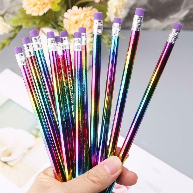 12Pcs Rainbow Pencil Wood Bright Color HB Drawing Painting Pencils Writing Pen