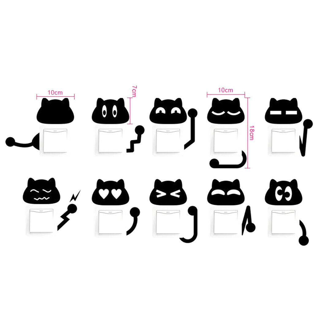 10Pcs/Set DIY Wall Stickers, Cat, Light Switch Decor Decals, Art Mural Baby