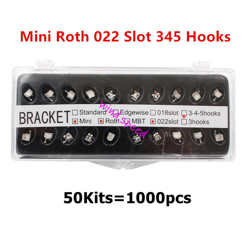 50kits Dental Metal Orthodontic Brackets Braces Mini Roth 022 Slot 345 Hooks