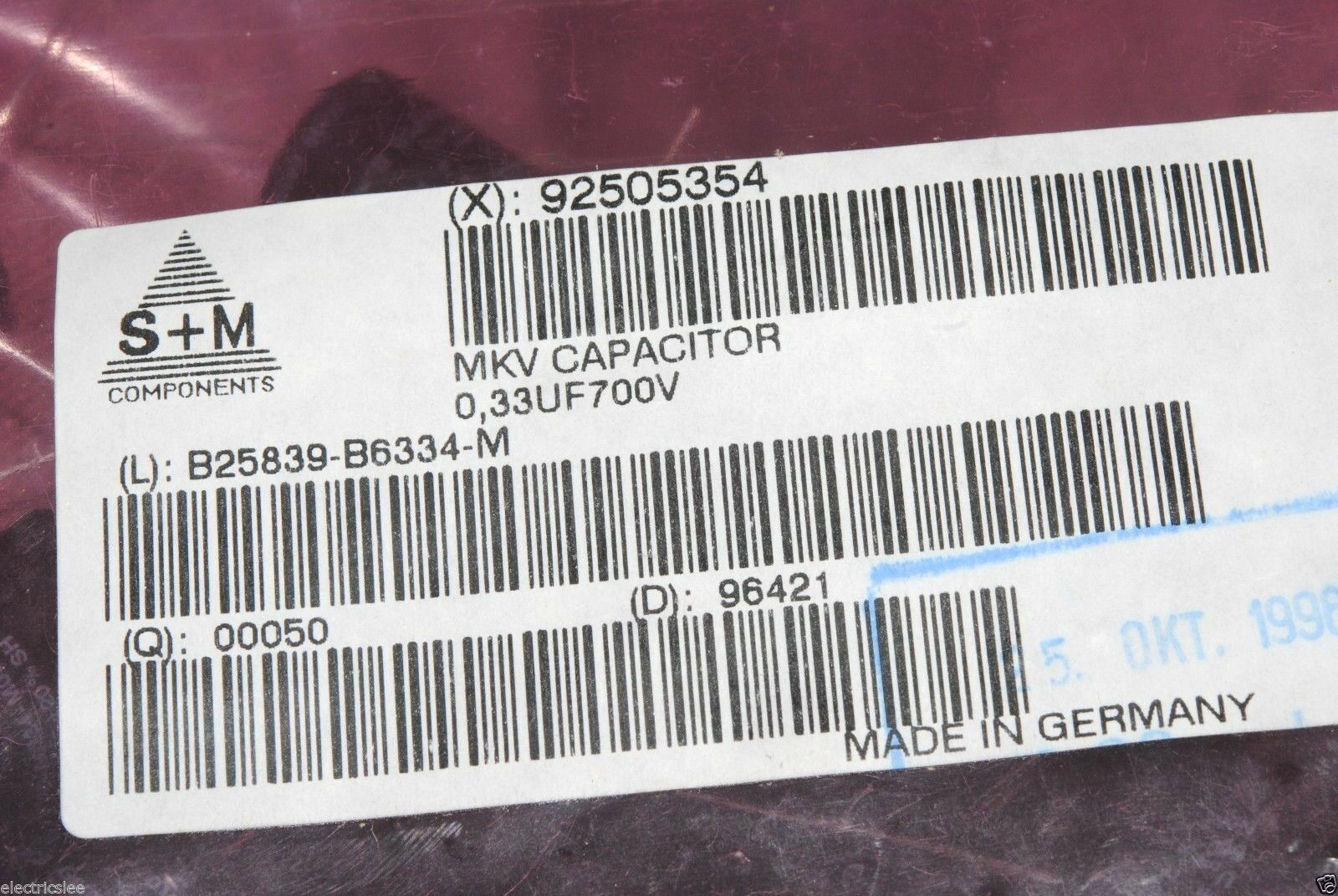 1pcs - SIEMENS MKV 0.33uF (0,33µF) 700V Axial Oil Capacitor - B25839-B6334-M