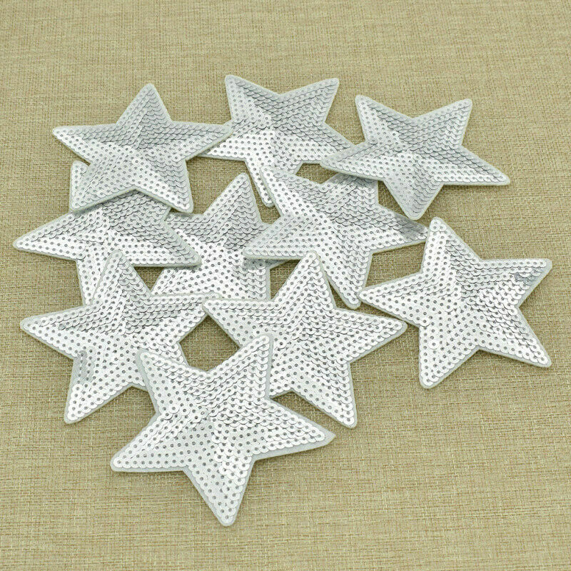 10 Pcs Sequins Star Patches Sew on Applique Embroidery Clothing Badge DIY Craft