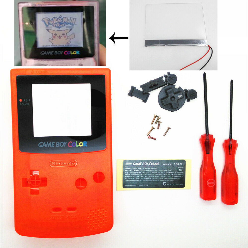 New Version Front Light + Clear Orange Housing Shell kits for Gameboy Color GBC