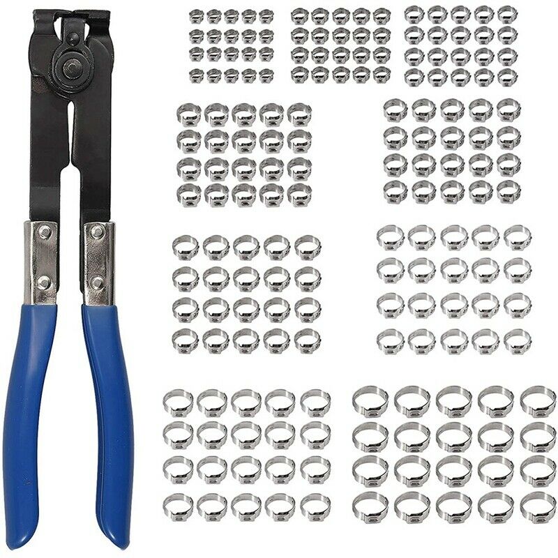 Single Ear Stepless Hose Clamps 180 Pcs 5.8-21 Mm + Ear Clamp Pliers, StainlZ1N7