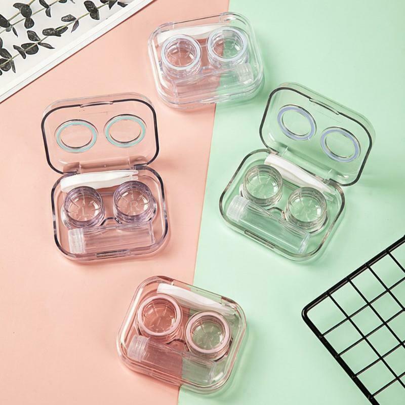 Mini Clear Flip Top Contact Lens Case Travel Soak Storage Container with Bottle