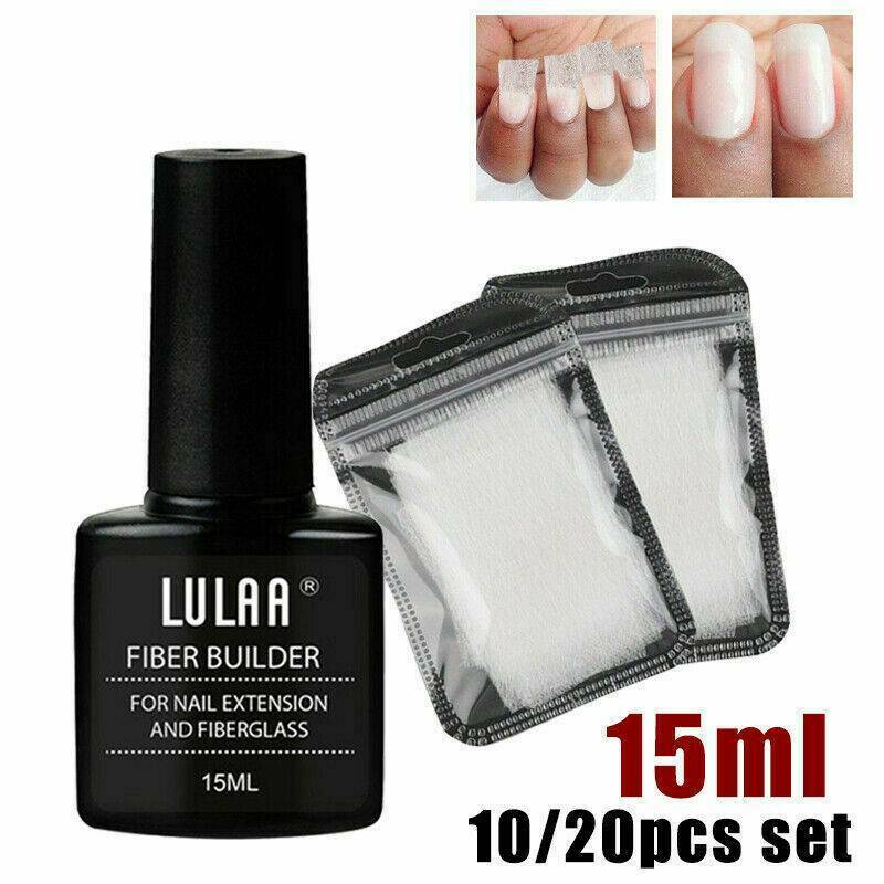 10/20pcs Nail Art Non-woven Silk Fiberglass Gel Tips Extension Fiber Kit Set UK~