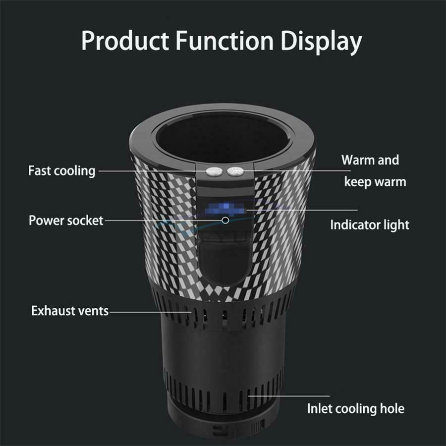 12V Carbon Fiber Black Car 2 in 1 Smart Heating Cooling Cup Water Coffee Heating
