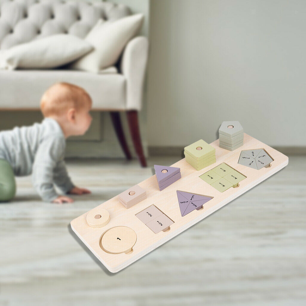 Wood Montessori Math Toys Geometric Block Fraction Puzzles Teaching Material