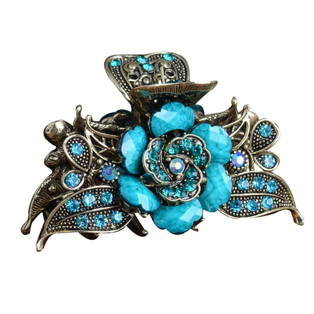 Crystal Turquoise Hair Jaw Claw Clip Metal Hair Grip Clamp Hairpin Rhinestone