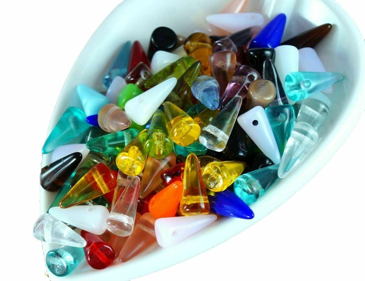 50pcs Mix Multicolor Baby Spike Czech Glass Beads Cone Drop 4mm x 10mm