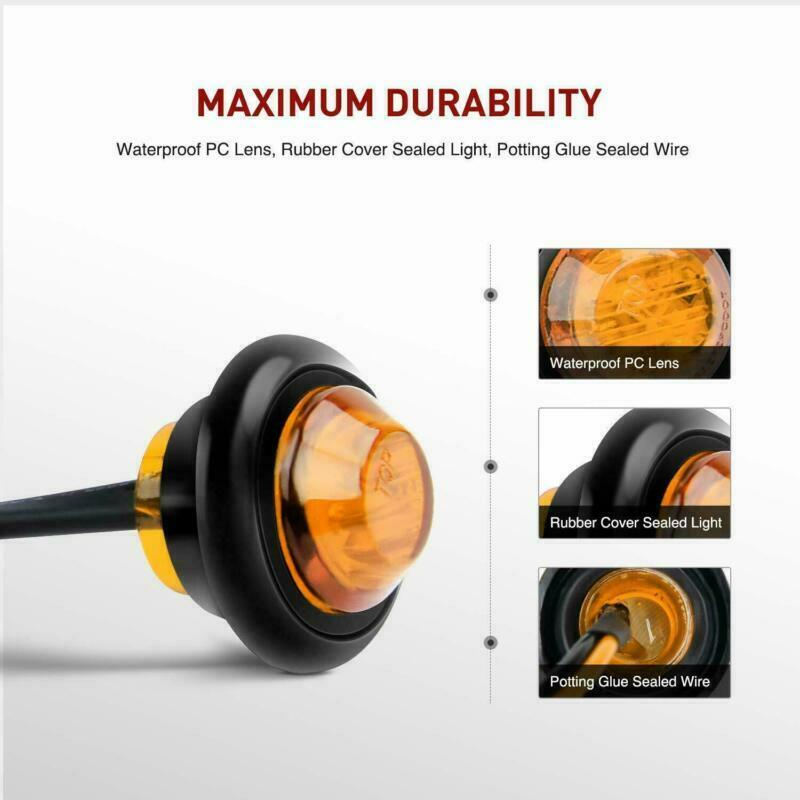 50X 3/4" Round Amber LED Clearance Bullet Marker Lights Truck Trailer yellow
