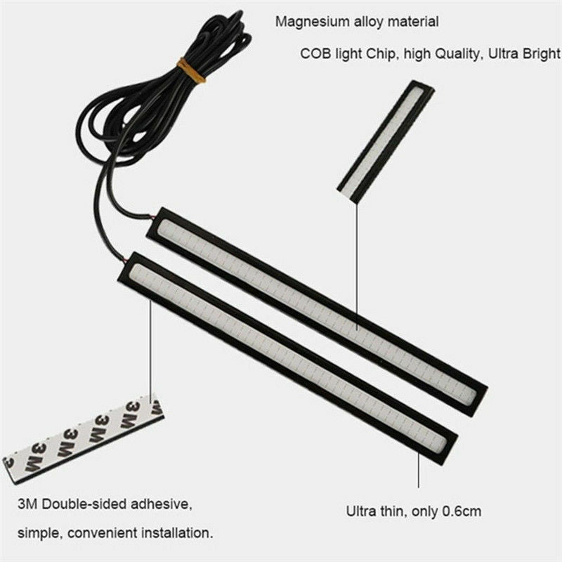 2x Waterproof Super Bright White Car COB LED Lights -DRL Fog Driving Lamp DC 12V
