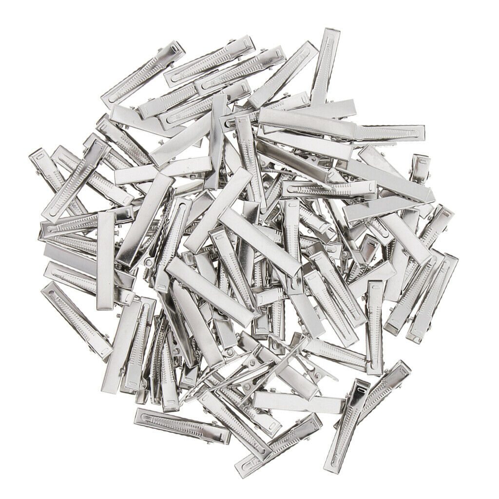 50 Pieces Flat Iron Single Prongs Duck Alligator Hair Clips DIY Bows 6x45mm