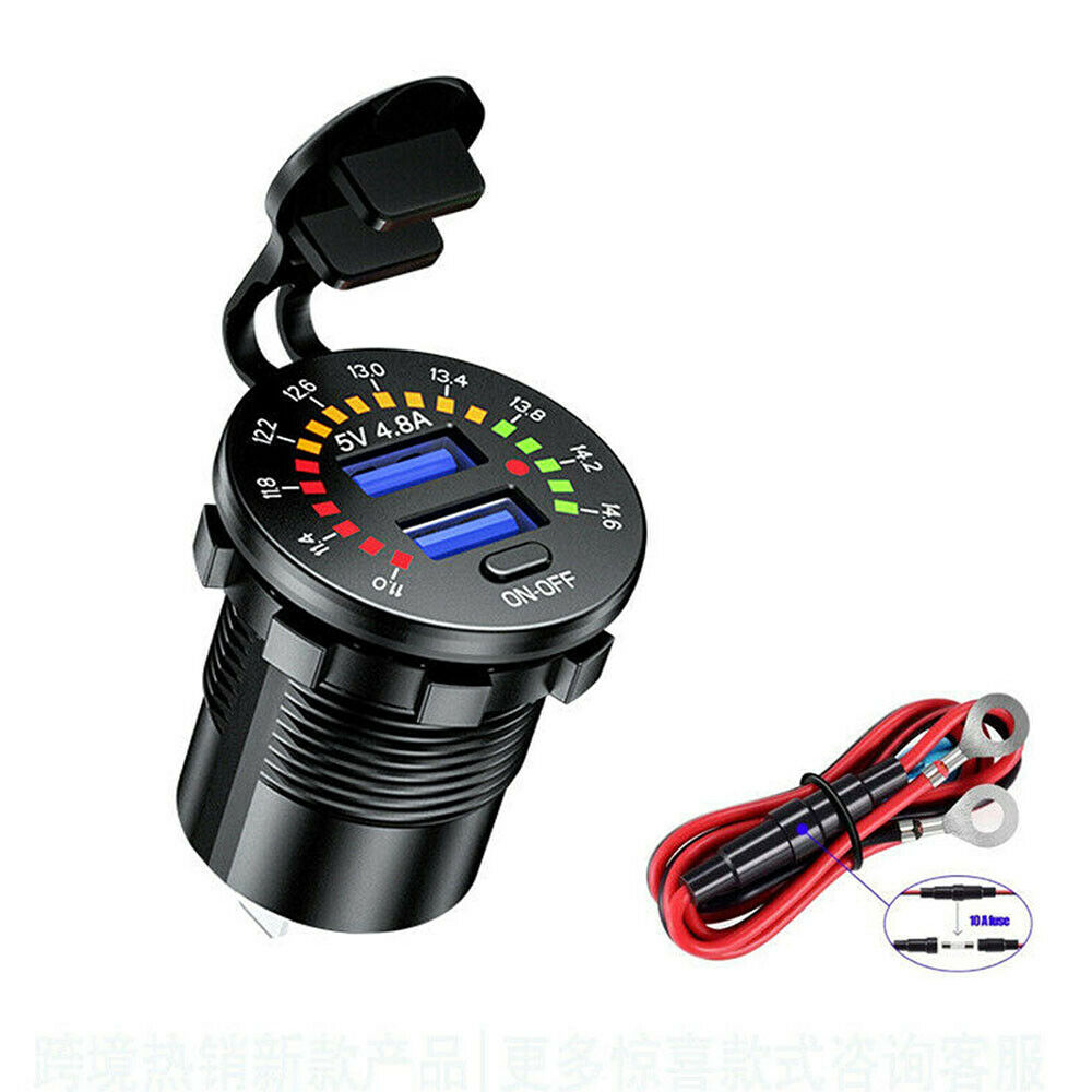 Voltmeter Dual USB Charger Waterproof Colorful Digital Marine Motorcycle 4 Car
