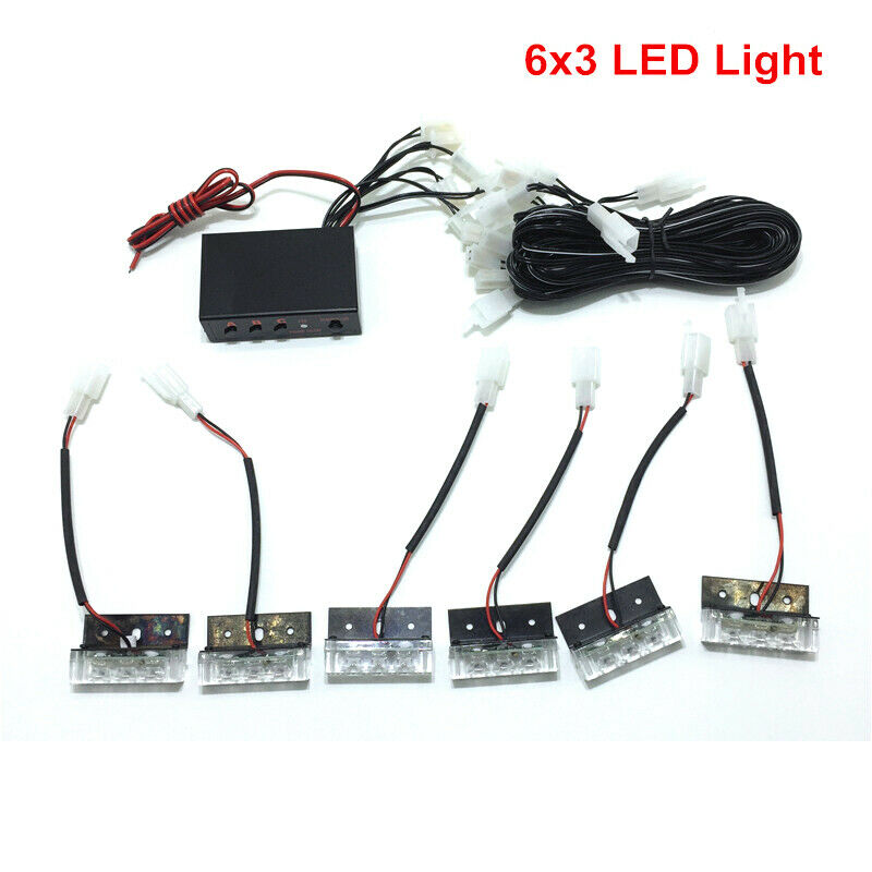 Car 18-LED Amber Strobe Emergency Flashing Warning Grill Light 12V Bright Set