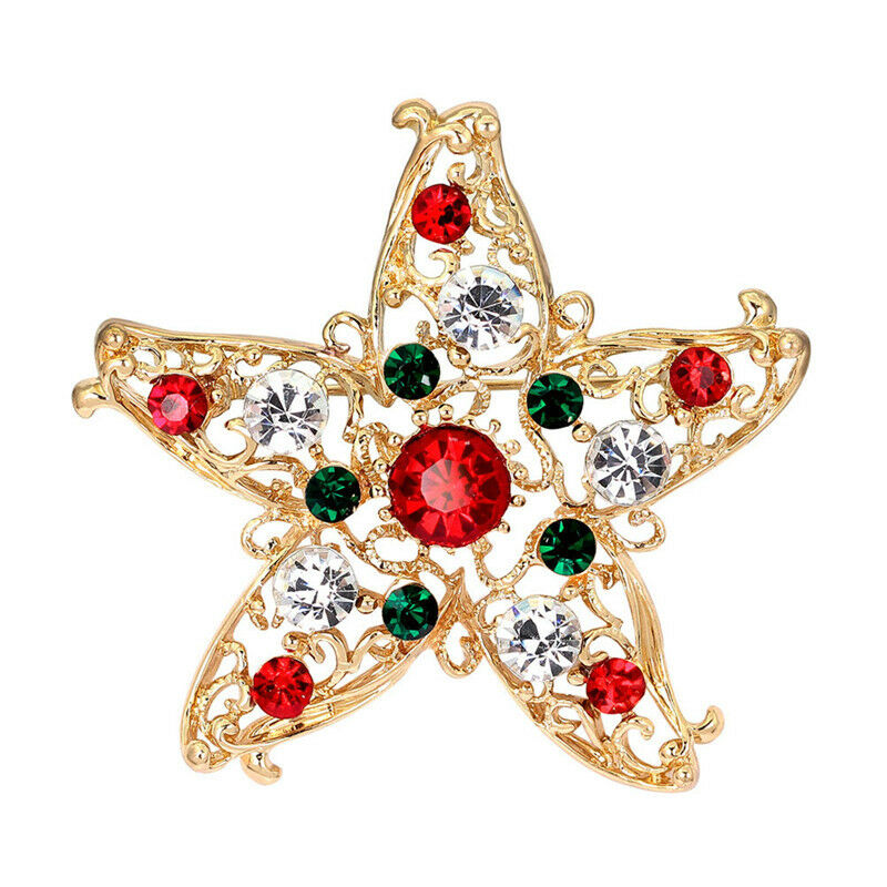 1x New Unisex Star Crystal Rhinestone Snowman Christmas Brooch Pin Xmas Gi.l8
