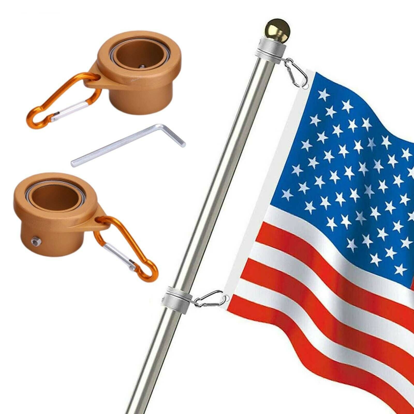 1 Pair Alloy Flag Pole Mounting Rings Grommet Clip for 1" Flagpoles Rotating