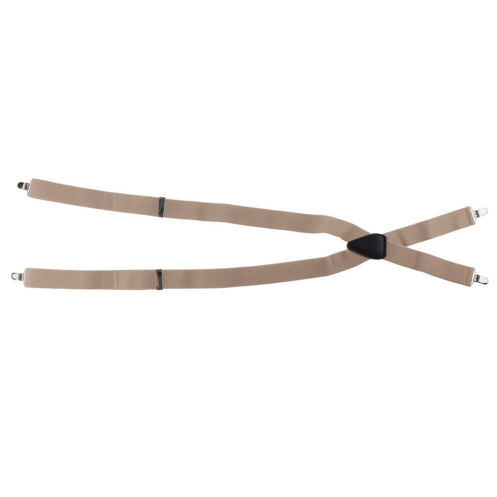 Men Adjustable Elastic Y Back Style with Strong Clips Pants Suspender Khaki