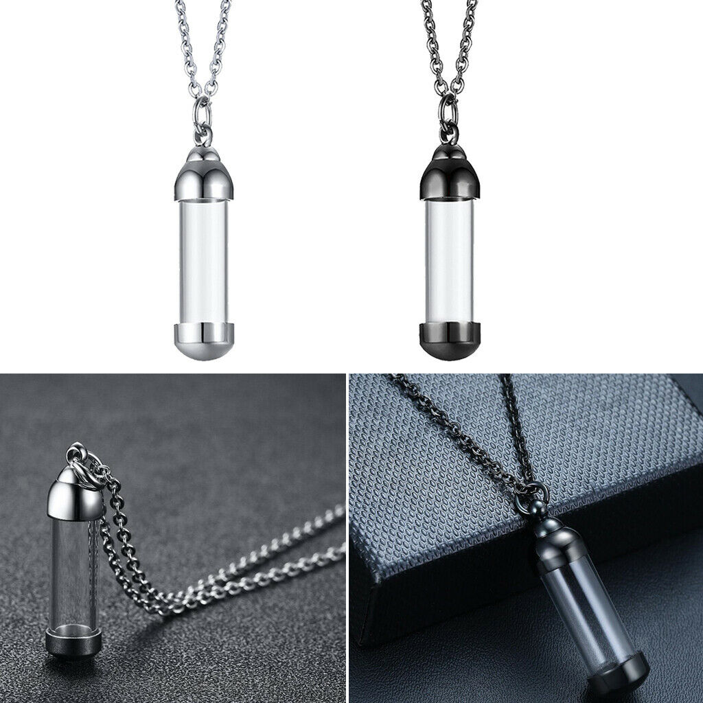 2pcs Steel Glass Bottle Urn Pendant Necklace for Ashes Hair Jewelry DIY